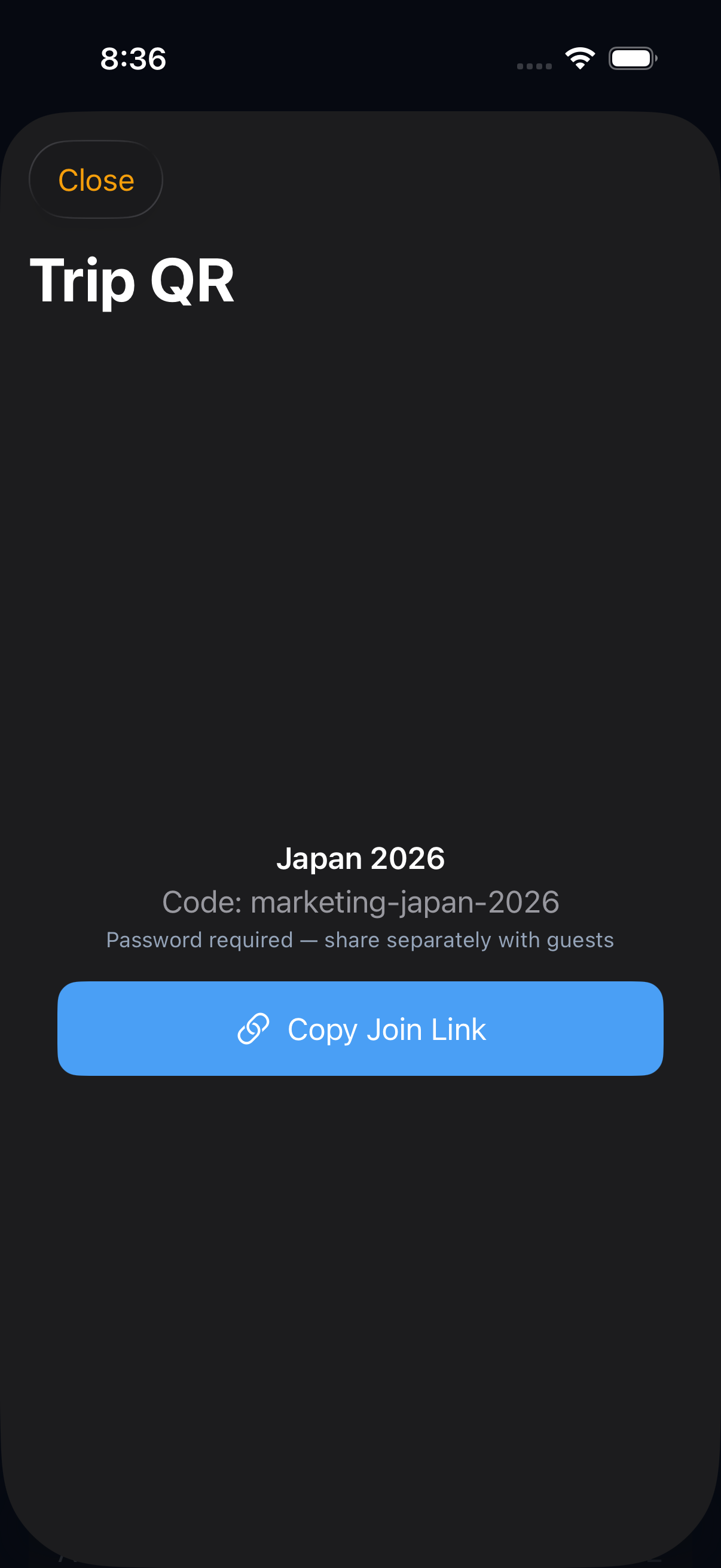 Invite friends to a group trip with a code